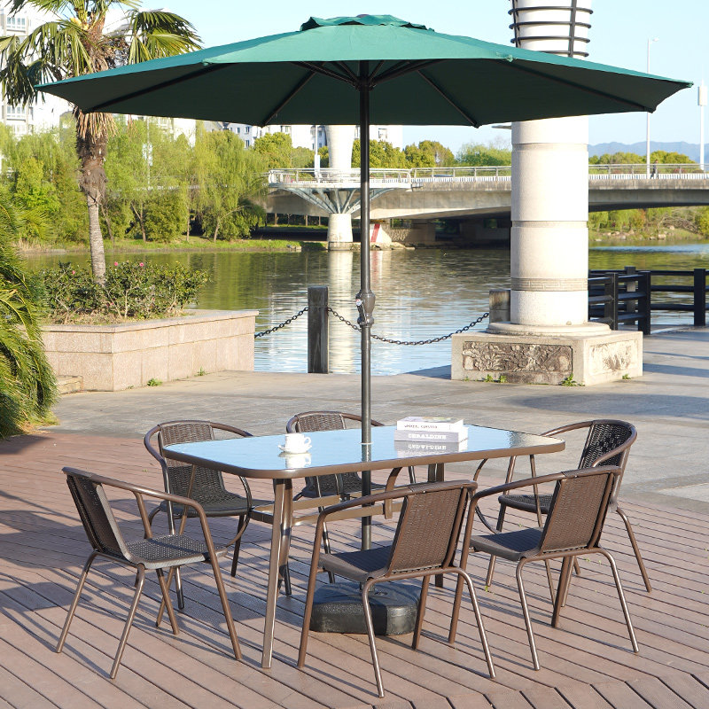 Outdoor tables and chairs with parachute courtyard open air combination package waterproof sun-proof outdoor leisure vine garden garden balcony