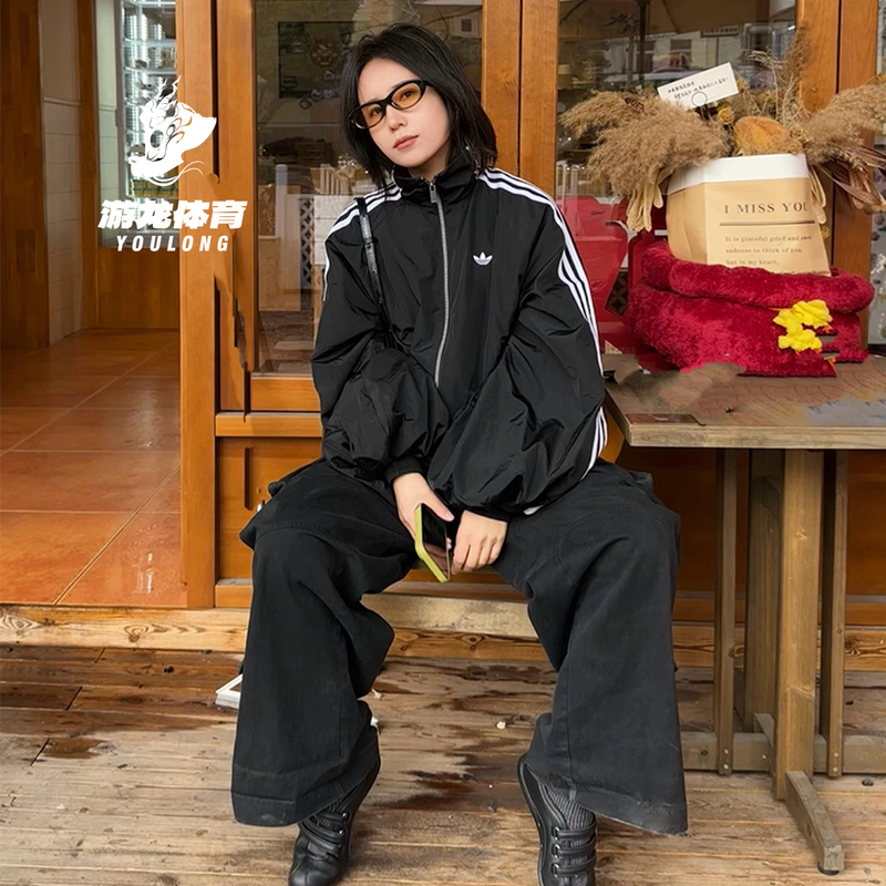 Adidas Trefoil Funnel Collar Balloon Jacket Summer Women's Woven Jacket Ky5045 Ky5052 Adidas Trefoil Funnel Collar Balloon Jacket Summer Women's Woven Jacket Ky5045 Ky5052