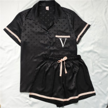 2022 New Products Advanced Sexy Black Real Silk Sleepwear Women Summer Ice Silk Short Sleeve Shorts Thin style Cool Suits