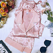 New products sweet and high level Jacquard Loving Genuine Silk Sliding Pyjamas Woman Autumn Ice Silk Long Sleeve Long Pants Suit Thin