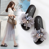 Slippers female outwear fashion Lined Summer Nets Red Ins Sandals Sandals Flowers Seaside Beach Shoes Non-slip Thick bottom