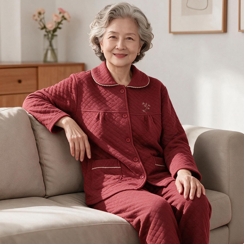 Middle-Aged and Elderly Women's Pajamas, Pure Cotton Quilted Autumn and Winter Pajamas for Mothers, Elderly Women, and Grandmothers, Red Cotton Set for Winter Middle-Aged and Elderly Women's Pajamas, Pure Cotton Quilted Autumn and Winter Pajamas for Mothers, Elderly Women, and Grandmothers, Red Cotton Set for Winter