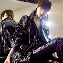 Li Yuchun Tongan Black Laser Bright Leather Elastic Leather Pants Female Hip Hop Jacket Jazz Dance Team 253