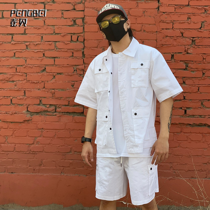 Summer dress men's Korean version sports casual workwear suit short sleeves shirt loose 50% pants street dance team customised 28