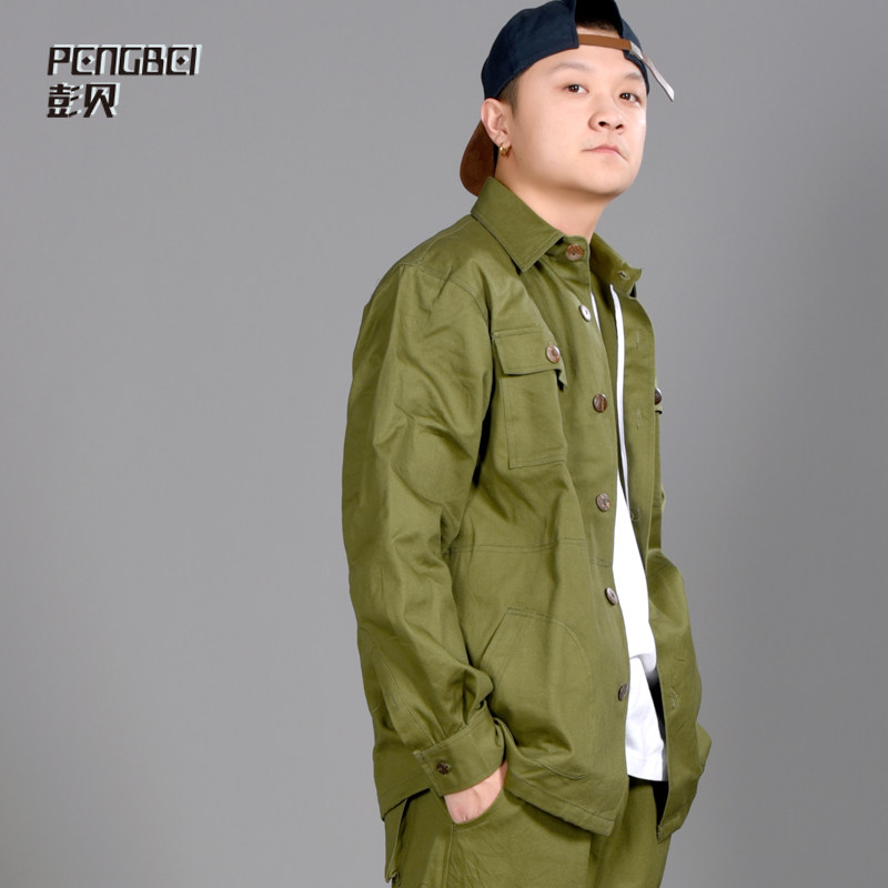 Retro tooling shirt tide male military wind Yu Wenle Lovers Jacket Street Dance Hip Hop team Custom 055
