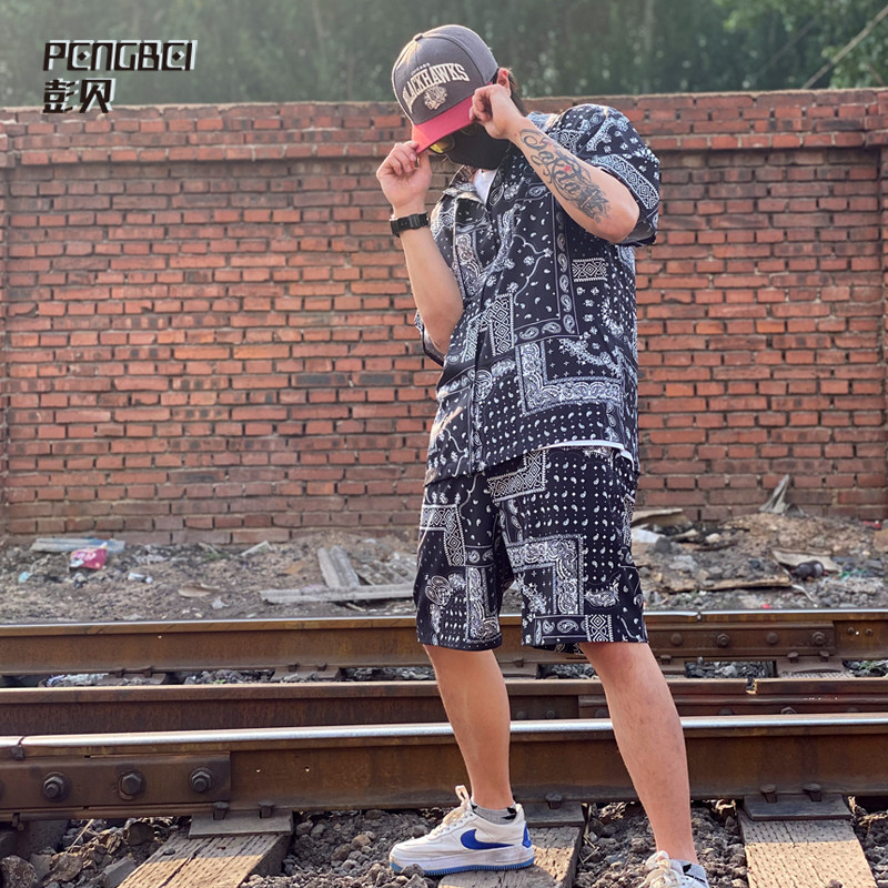 Summer Short Sleeve Suit Cashew Flower Shirt Hip Hop Shorts Skateboard Printing Casual Wear Hip-hop Team Custom 099