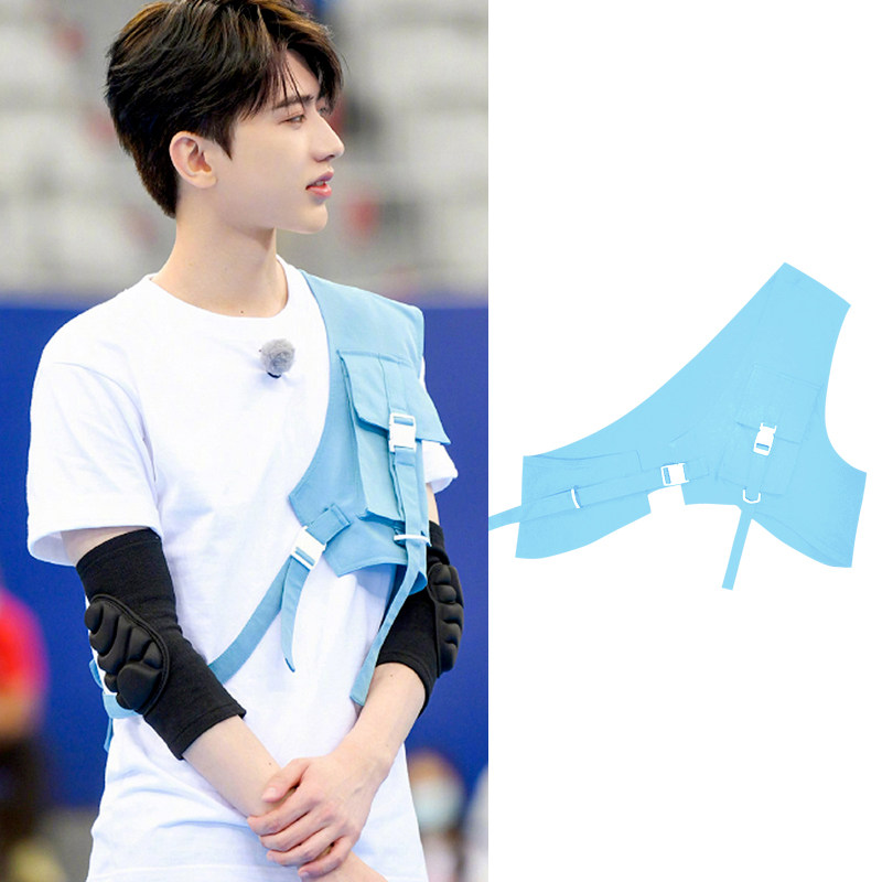 Cai Xukun star with the same functional wind one-shoulder tooling vest tactical ultra-short vest hip-hop team custom 615