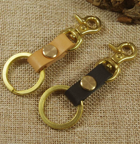 Брелок ручной работы, кожаный медный ремень, воловья кожа