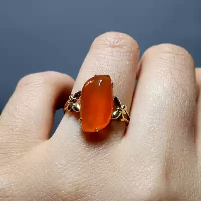 Xinjiang Gobi jade collection grade fine gold silk jade gem light 18K gold female ring