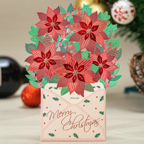 New product Japan and South Korea creative Christmas greeting card Exquisite bronzing hollow Christmas Red flower blessing card Thank you gift card