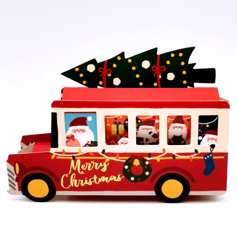 MOKA creative stereo Christmas card Christmas Eve gift mirror decoration card Christmas tree bus sleigh many types