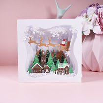  New product creative Christmas three-dimensional greeting card 3D handmade paper carving hollow Christmas Box Blessing Card Deer Car Tree