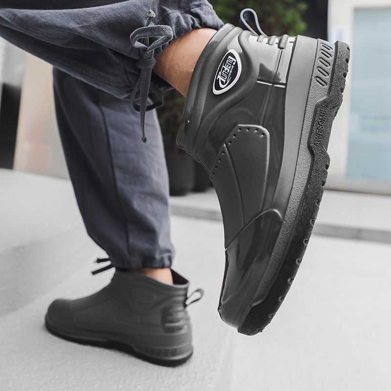 Military Den Fashion Rain Shoes Men's Anti-Slip Waterproof Short Cylinder Rain Boots Takeaway Riding Rubber Shoes Men's Car Wash Fishing Anti-Waterproofing-Taobao