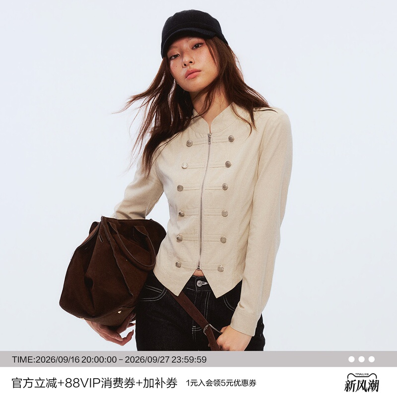 Heyabc Napoleon Retro Palace Style Double-Breasted Jacket for Women, Spring and Autumn Punk Street Versatile Short Coat