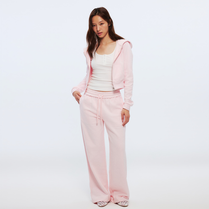 Heyabc Casual Korean-Style Pink Hooded Sweatshirt for Women, Versatile Drawstring Wide-Leg Sweatpants, Sports Two-Piece Set for Spring and Autumn Heyabc Casual Korean-Style Pink Hooded Sweatshirt for Women, Versatile Drawstring Wide-Leg Sweatpants, Sports Two-Piece Set for Spring and Autumn