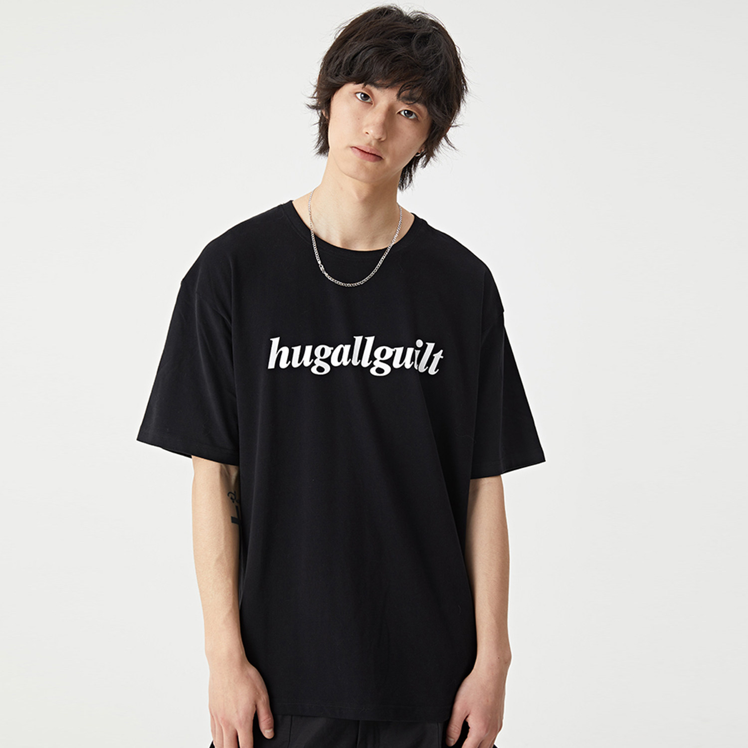HUGALLGUILT summer three-color LOGO short-sleeved trend couple Guochao brand casual loose T-shirt men and women