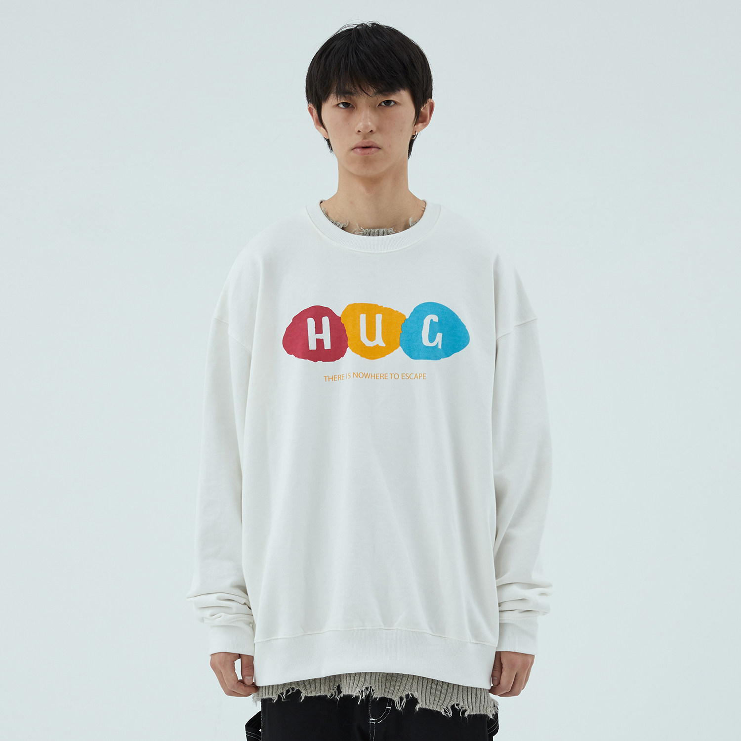 HUGALLGUILT autumn and winter tide brand round neck three-color printing loose shoulder sweater men and women long-sleeved pullover T-shirt