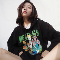 HUGALLGUILT autumn and winter national tide retro cartoon character printed cotton printed sweater pullover trend top