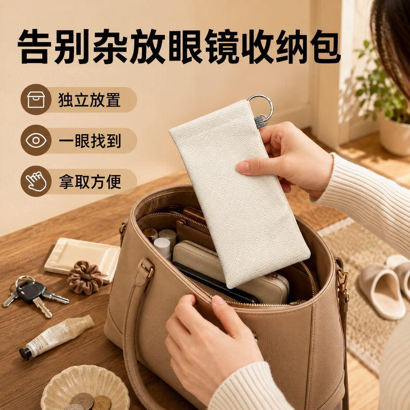 Portable Glasses Storage Bag with Automatic Closure, Hangable Eyeglasses Pouch, Sunglasses Leather Hanging Ring, Elastic Opening Storage Box Portable Glasses Storage Bag with Automatic Closure, Hangable Eyeglasses Pouch, Sunglasses Leather Hanging Ring, Elastic Opening Storage Box