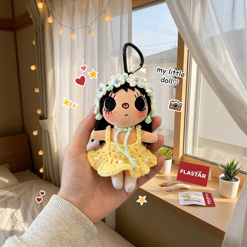 Japanese Flastar Yellow Knitted Skirt Xiaoyu Yuy Bag Pendant 10cm Keychain Ornament Birthday Gift for Women