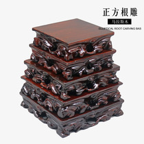 Solid wood ornaments Buddha statue strange stone base root carving can dig groove vase flower bonsai square jade head carving bracket