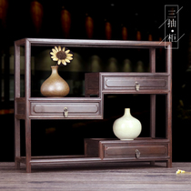 Red wood carving handicraft big red acid branch cabinet three smoke storage first jewelry gold box