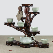 Mahogany root carving base Bogu frame Vase flower pot Jingqi stone decoration crafts Teapot solid wood multi-layer bracket