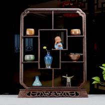 Red solid wood carving crafts Square small Bo antique frame Qishi Jade antique Dong Zisha teapot wooden tray ornaments