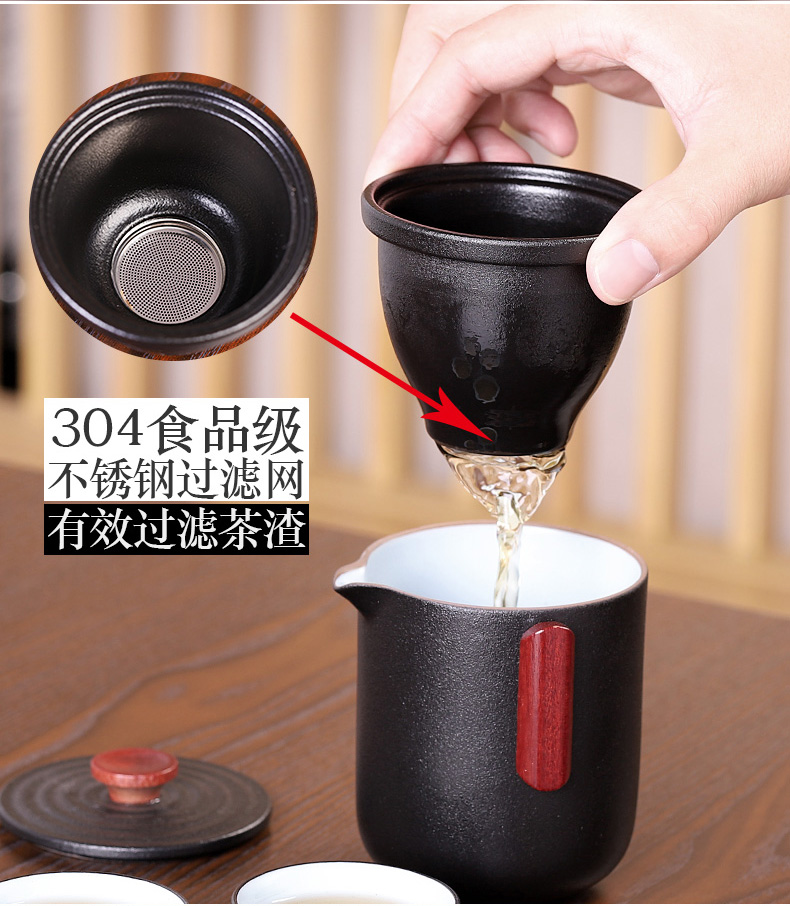 Is suing tea set suit portable car contracted coarse now kung fu tea set four cups of tea pot separation ceramic travel