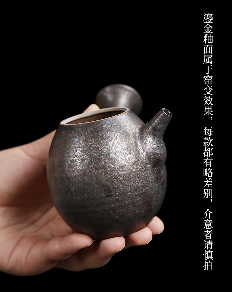By patterns coarse pottery bronze and gold side put the pot of archaize kung fu tea bags are small capacity single pot of household ceramic teapot