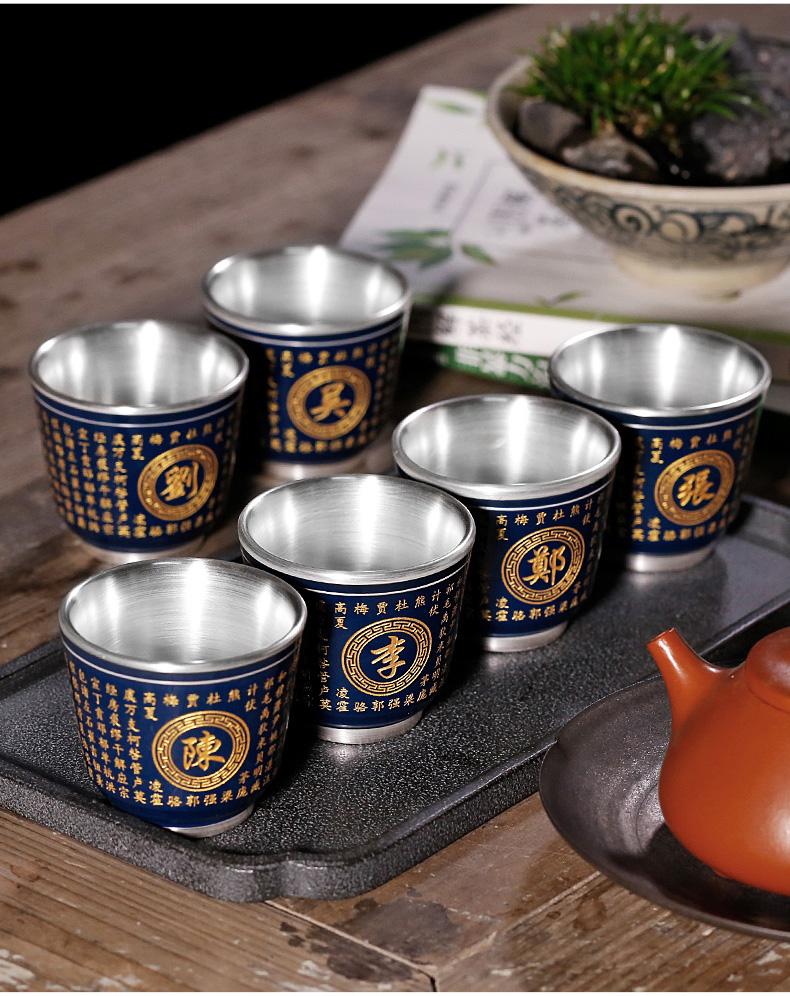 The Custom ji LanLiu silver surname single CPU master cup single silver 999 ceramic kung fu tea cup single lettering