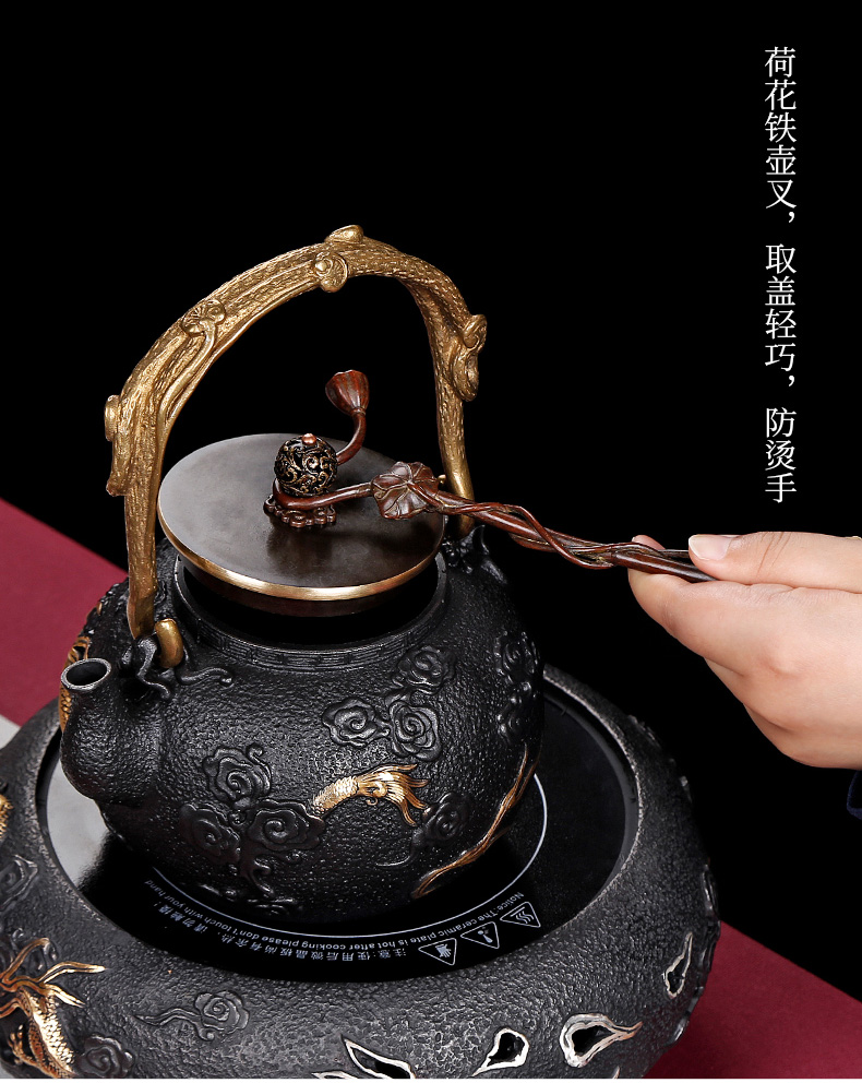 By patterns cast iron lotus iron pot pot of fork pot clip decorative zen tea tea sets of restoring ancient ways furnishing articles lid