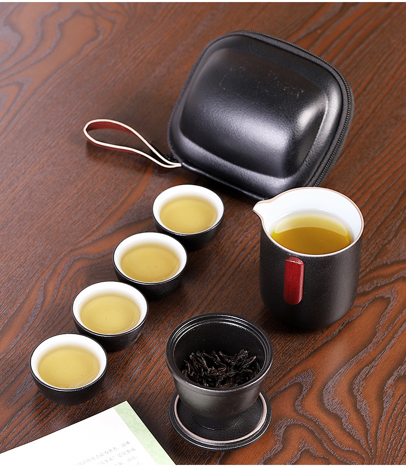 Is suing tea set suit portable car contracted coarse now kung fu tea set four cups of tea pot separation ceramic travel