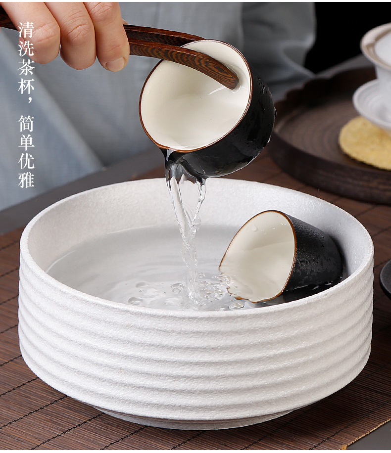 Japanese zen coarse pottery tea to wash large ceramic water jar restoring ancient ways of tea wash cup washing household kung fu tea set zero with black and white