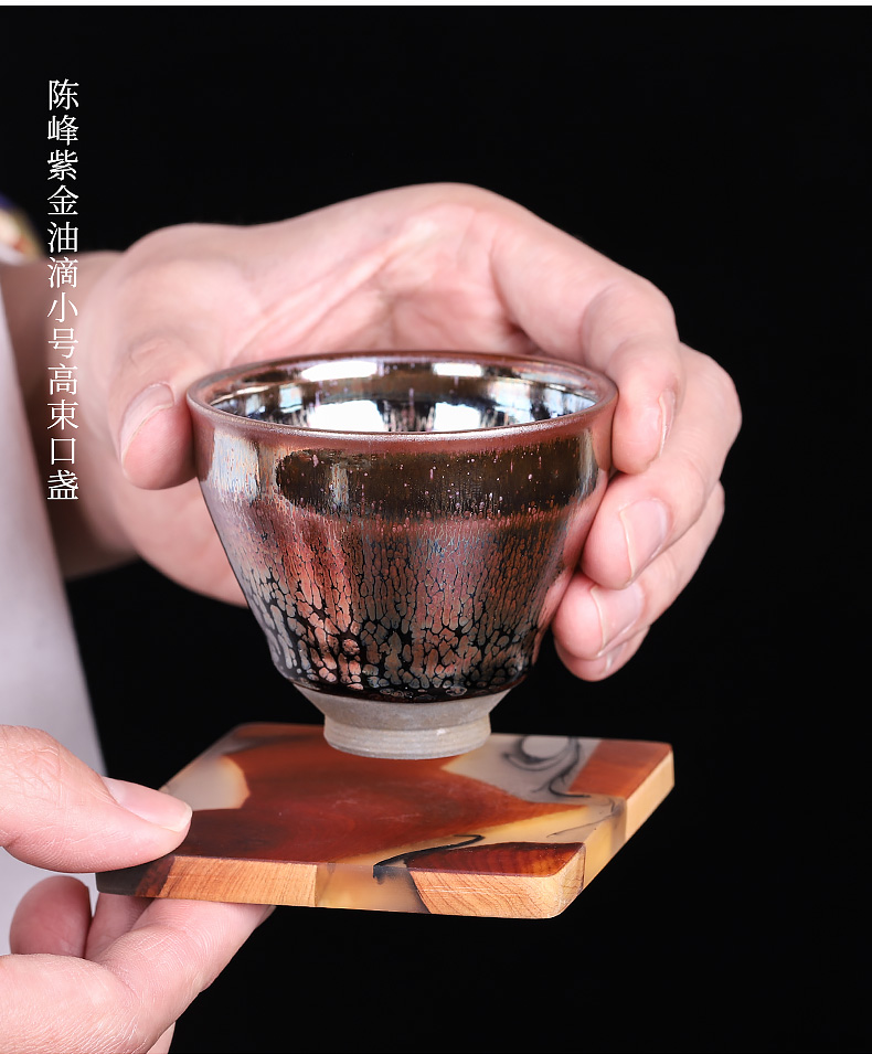 Jianyang Mosaic gold oil lamp that built a koubei single kung fu tea cup pure manual obsidian become masters cup female ceramic trumpet