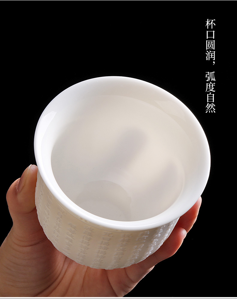 Buford relief of zen cup of dehua white porcelain kunfu tea cup large single CPU checking tea taking master CPU