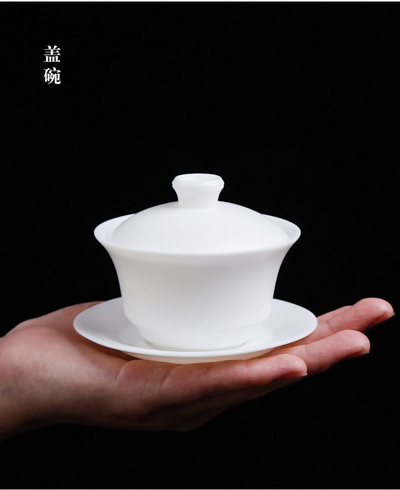 Fujian dehua suet jade white porcelain kung fu tea set pack of a complete set of jade porcelain pure white household biscuit firing tureen office