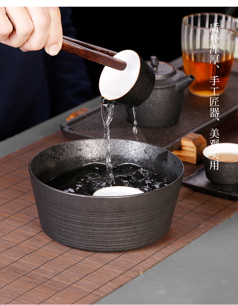 Black pottery tea cups of water to wash to the Japanese zen, after the writing brush washer from kung fu tea tea wash to large household ceramics parts