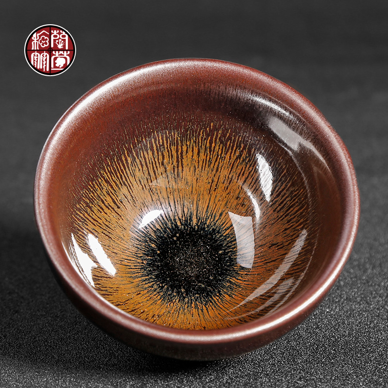 Jianyang undressed ore built one kung fu master single glass ceramic cups of tea cups of tea light silver nano droplets baihua temmoku lamp