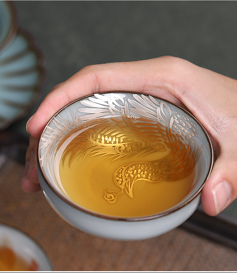 Up manually on the kongfu master cup female ceramic cup character hand - made coppering. As silver single sample tea cup gift boxes