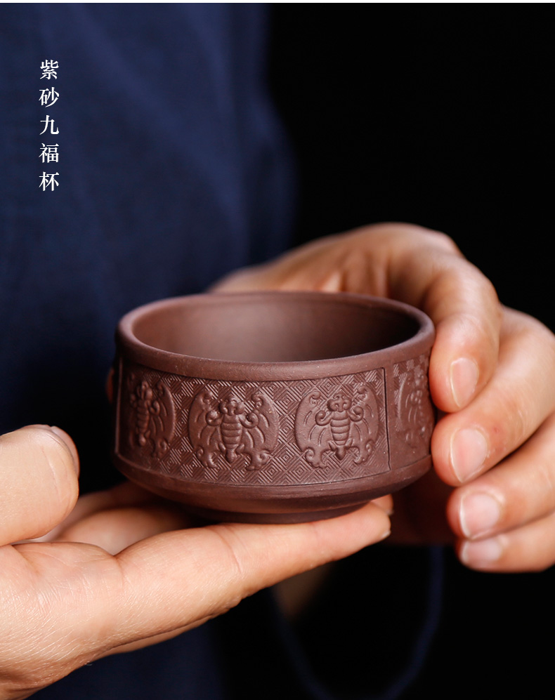 Yixing purple sand kung fu tea cup cup single ceramic masters cup pure manual household time men restoring ancient ways