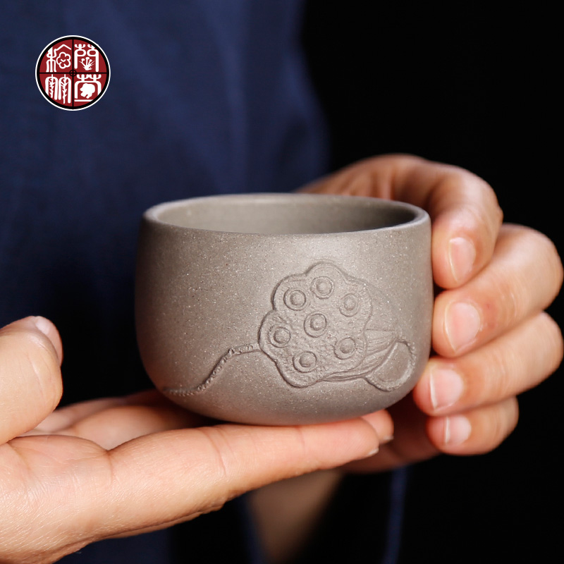 Yixing purple sand kung fu tea cup cup single ceramic masters cup pure manual household time men restoring ancient ways