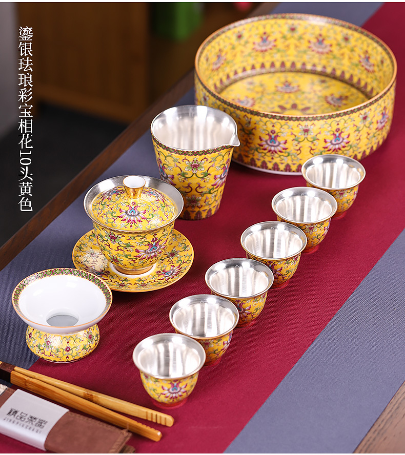 Chinese colored enamel coppering. As silver tea sets a visitor office of a complete set of ceramic tea tureen tea cups household 6 people