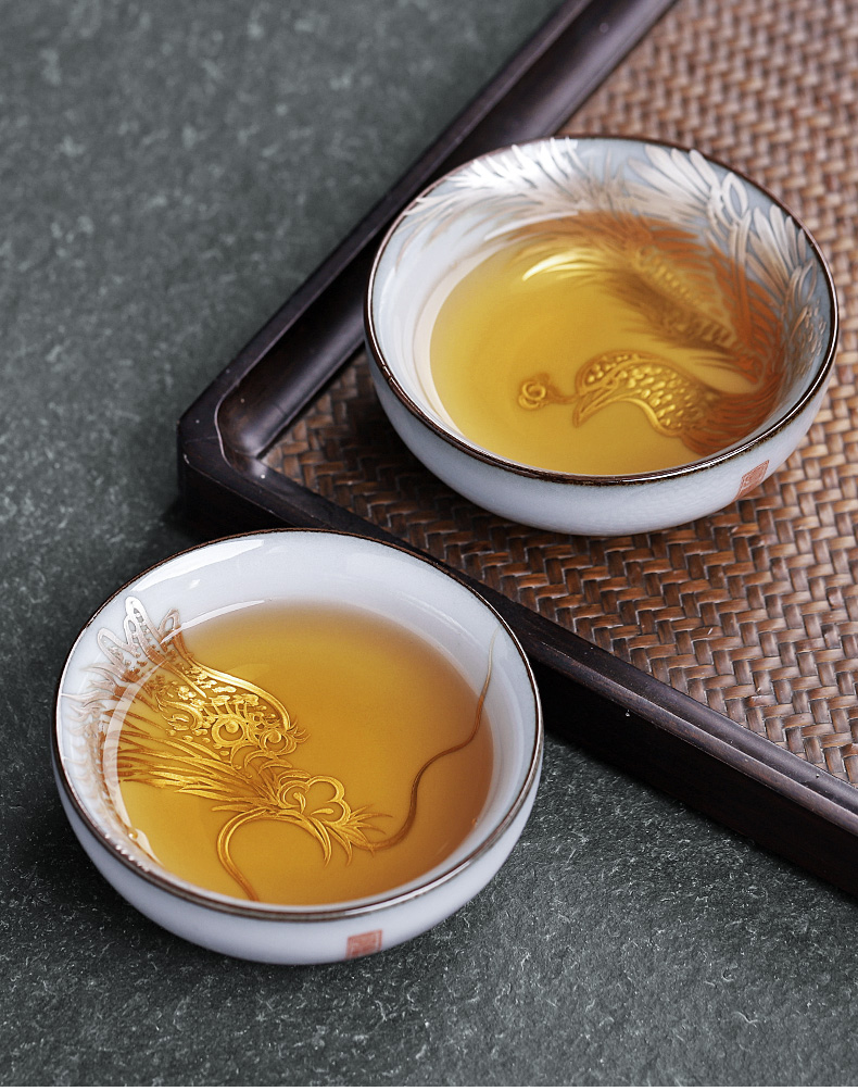 Up manually on the kongfu master cup female ceramic cup character hand - made coppering. As silver single sample tea cup gift boxes