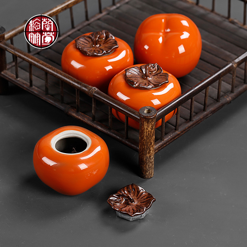 Persimmon Persimmon ruyi caddy fixings small mini carry portable ceramic Persimmon furnishing articles containers of tea POTS