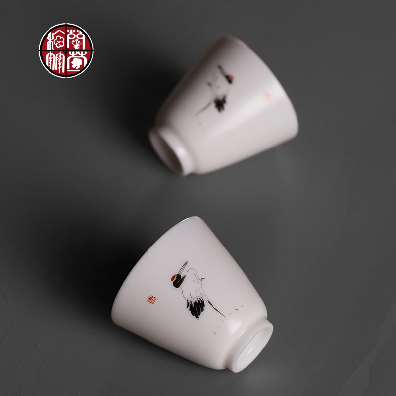 High white porcelain hand - made cranes single CPU individual small cup for cup kung fu tea tea lovers tea cups of ceramics