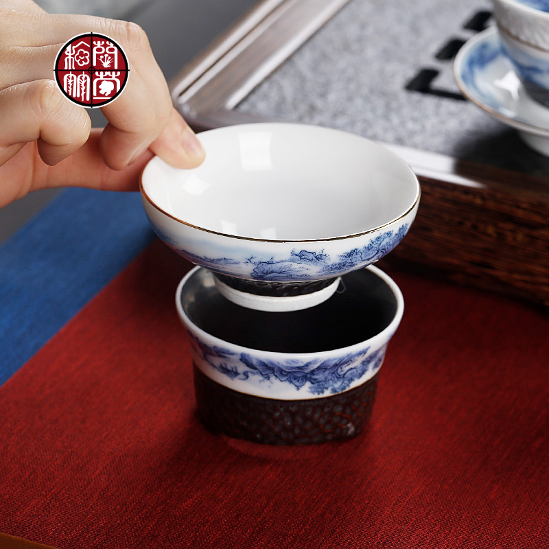 Kung fu tea screen filter holder, slag insulation tea ceramic creative move retro by patterns leak tea filter