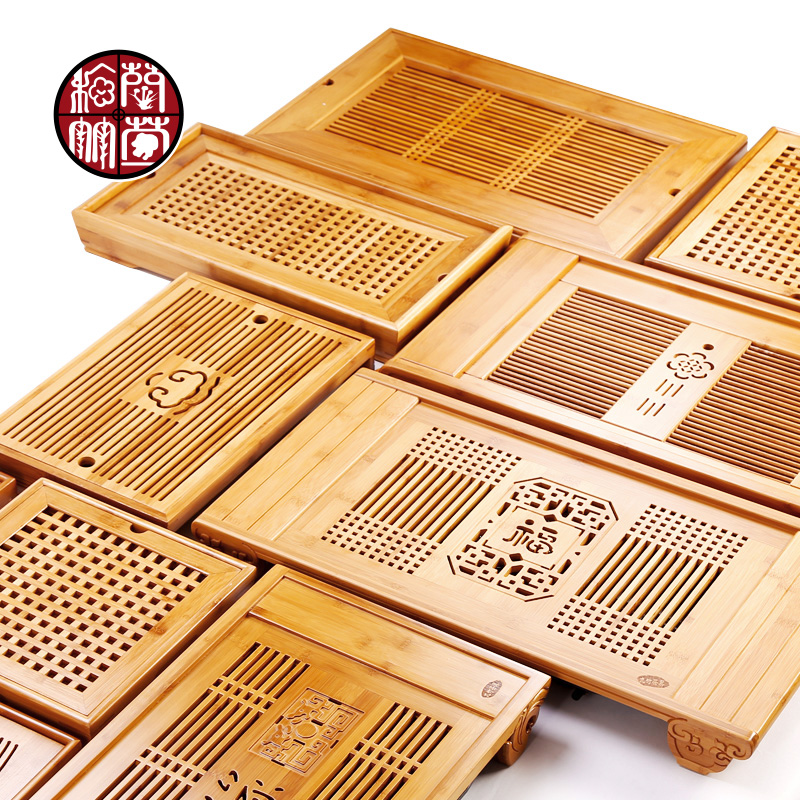 Small bamboo bamboo bamboo tea tray bamboo bamboo tray rectangle plate storage drawer household clearance large - sized contracted drainage