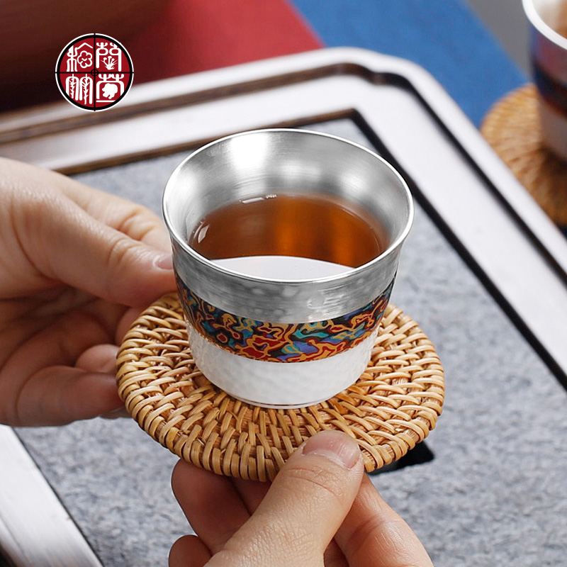 Tasted silver gilding kung fu tea set suits for Chinese silver tea tea six people use the lid to use of ceramic gift boxes