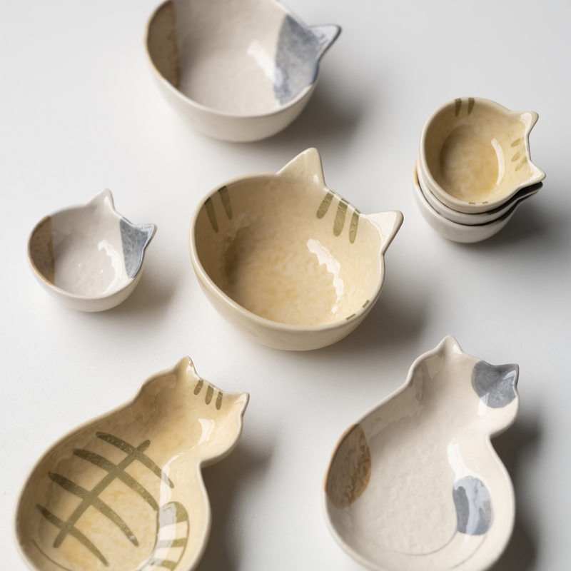 Banmura Export Overstock Japanese Cat Ceramic Underglaze Color Vintage Plate Small Dish Bowl Seasoning Plate Small Dish